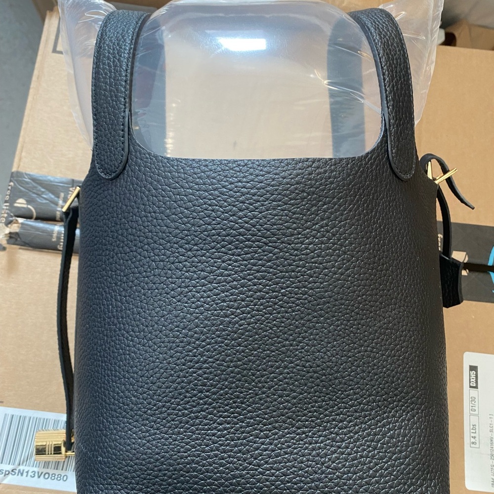 Classic Black Textured Leather Tote